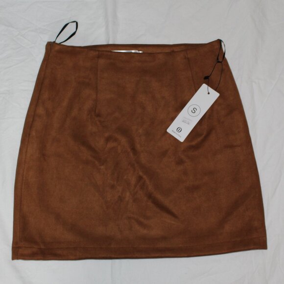 NWT - IDEALSANXUN High Waist Bodycon Pencil Mini Skirt - Tan Faux Suede - Small - Picture 8 of 15